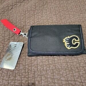 Black Calgary Flames NHL Wallet with Red Strap